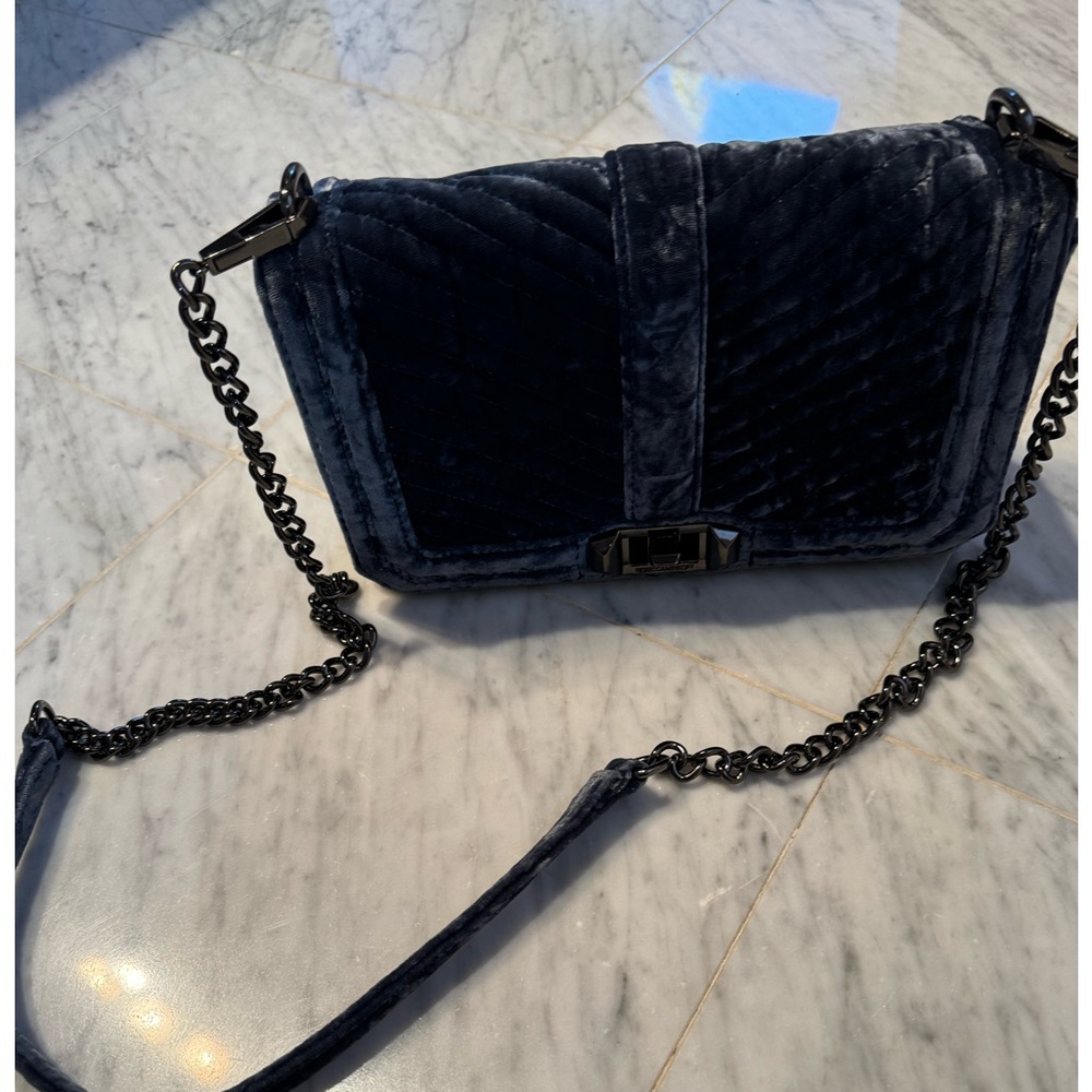 Rebecca Minkofff Steel Blue velvet shoulder bag.